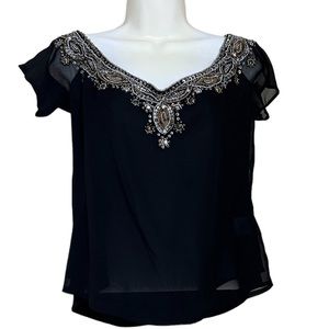 Y2K Romeo and Juliet Couture black beaded embroidered top Goth
